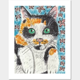 Calico cat  watercolor painting Posters and Art